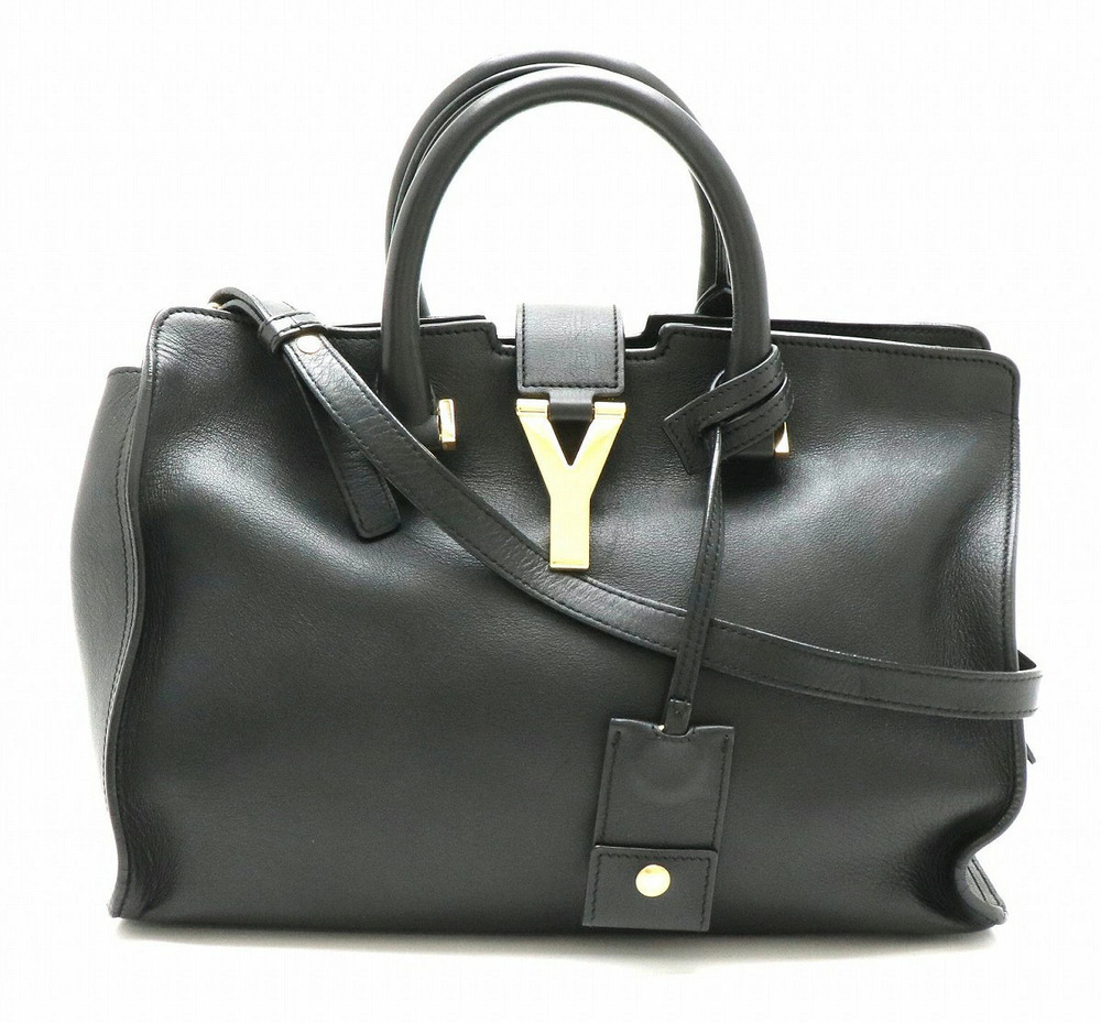 Saint Laurent Yves YSL Yves Y Cabas Shoulder Bag Leather Black